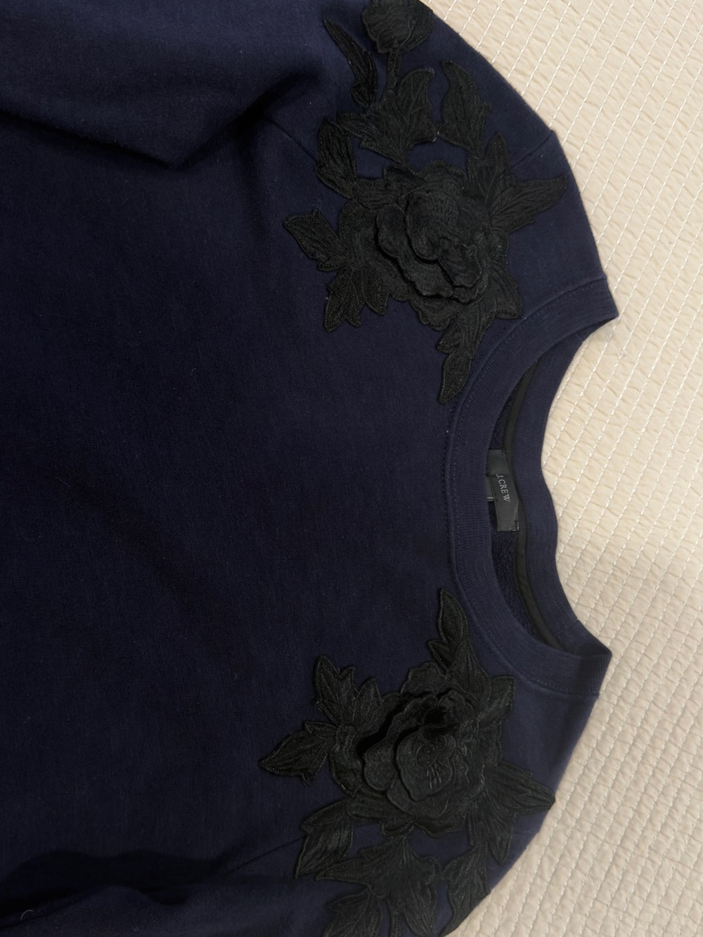J.Crew Navy Black Floral Appliqué Sweatshirt